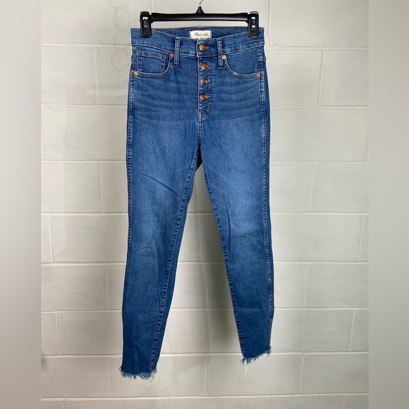 Madewell 10" High Rise Skinny‎ Blue Jeans Women's 26 Button Fly Raw Hem Stretch - Picture 1 of 10